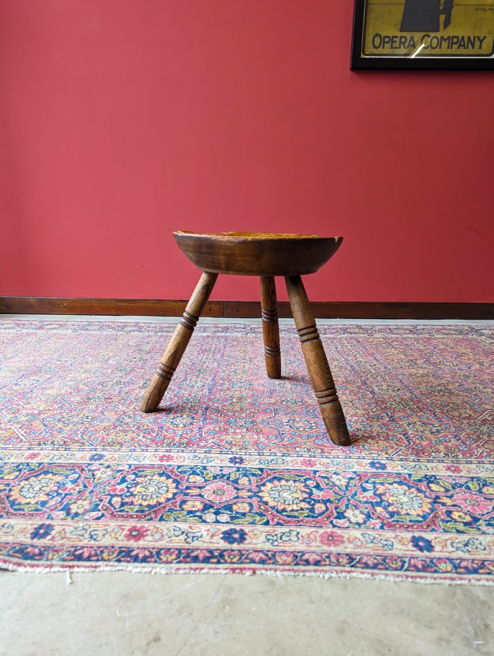 Antique Welsh Georgian Dish Seat Tripod Milking Stool View II