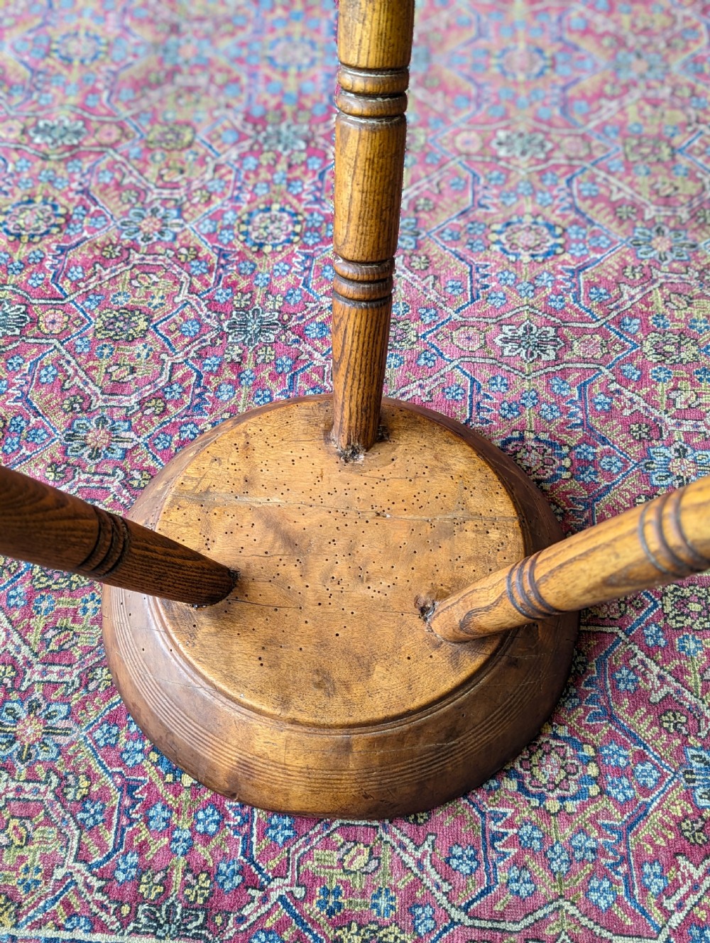 Antique Welsh Georgian Dish Seat Tripod Milking Stool View III