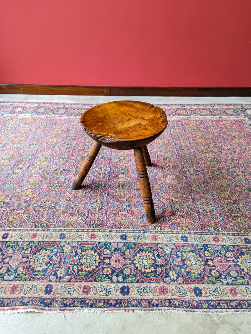 Antique Welsh Georgian Dish Seat Tripod Milking Stool View VI