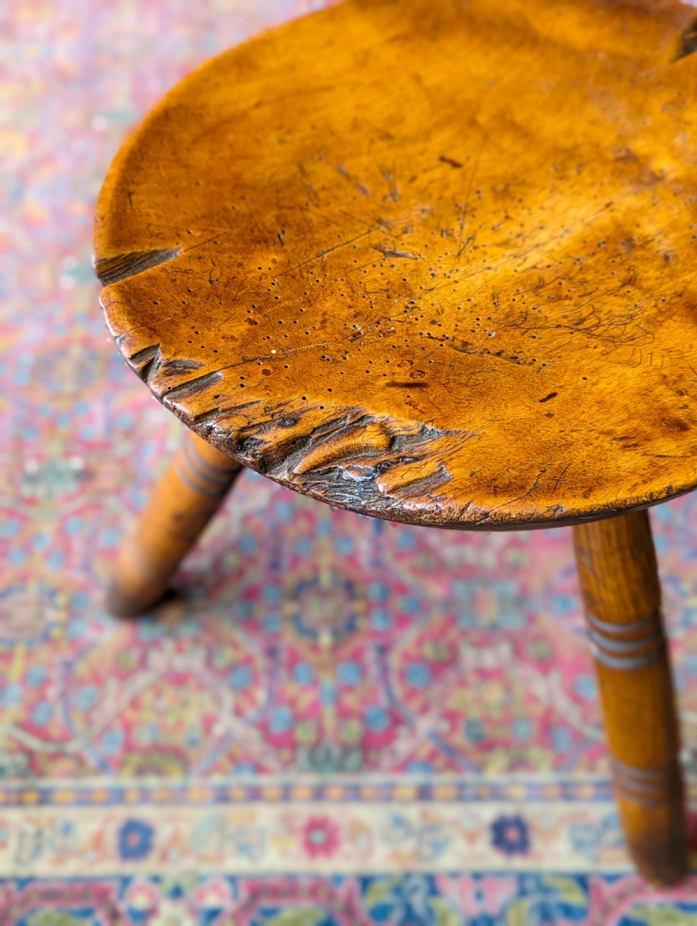 Antique Welsh Georgian Dish Seat Tripod Milking Stool View VII