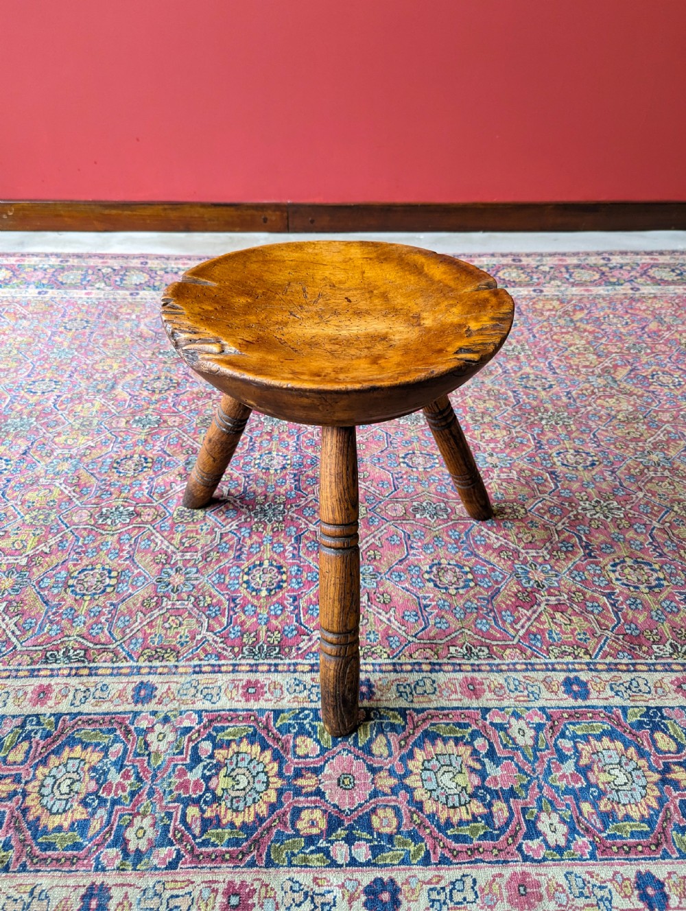 Antique Welsh Georgian Dish Seat Tripod Milking Stool View VIII