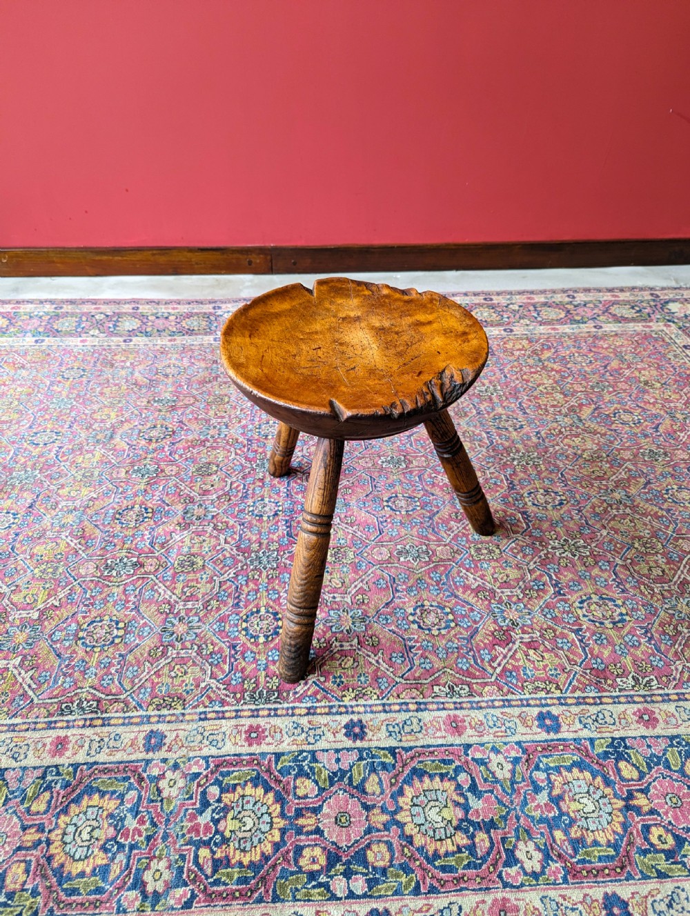 Antique Welsh Georgian Dish Seat Tripod Milking Stool View X