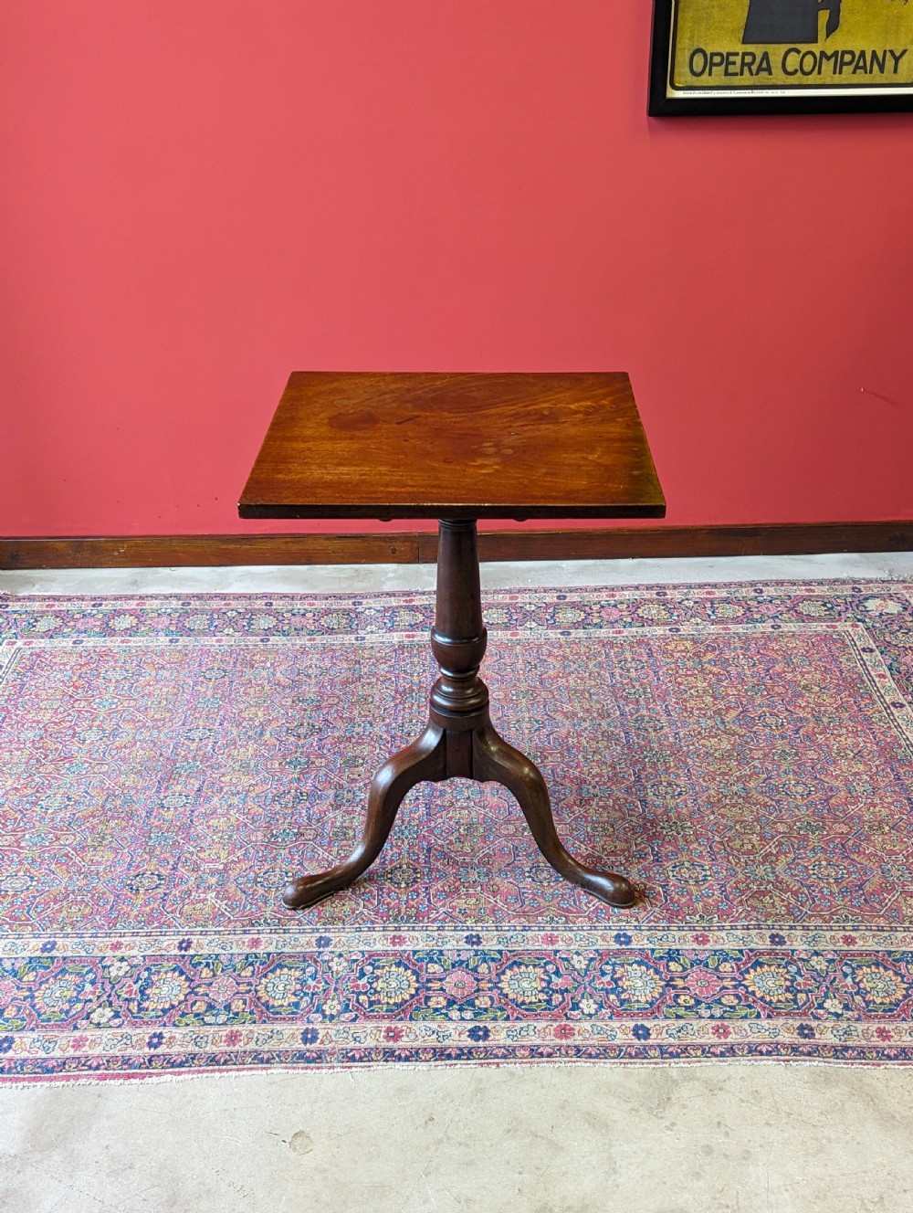 Antique Georgian Mahogany Square Tilt Top Pedestal Wine Table View II