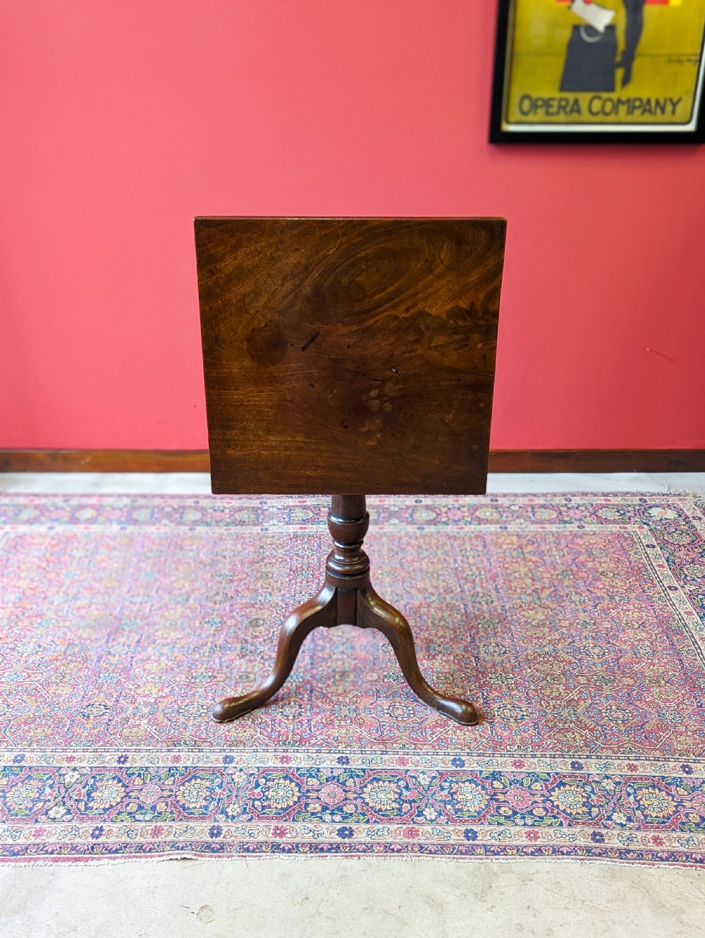 Antique Georgian Mahogany Square Tilt Top Pedestal Wine Table View III