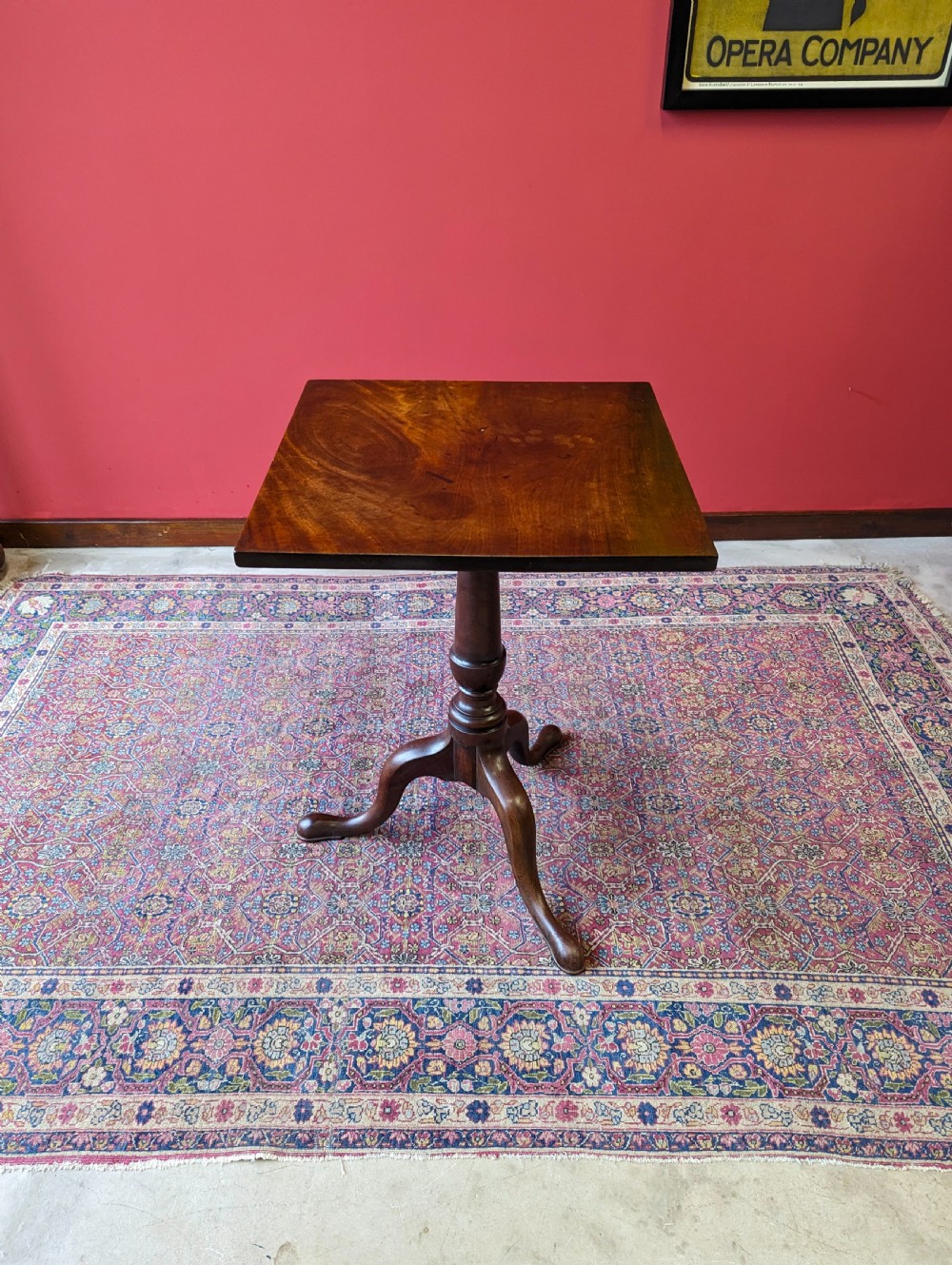 Antique Georgian Mahogany Square Tilt Top Pedestal Wine Table View IV