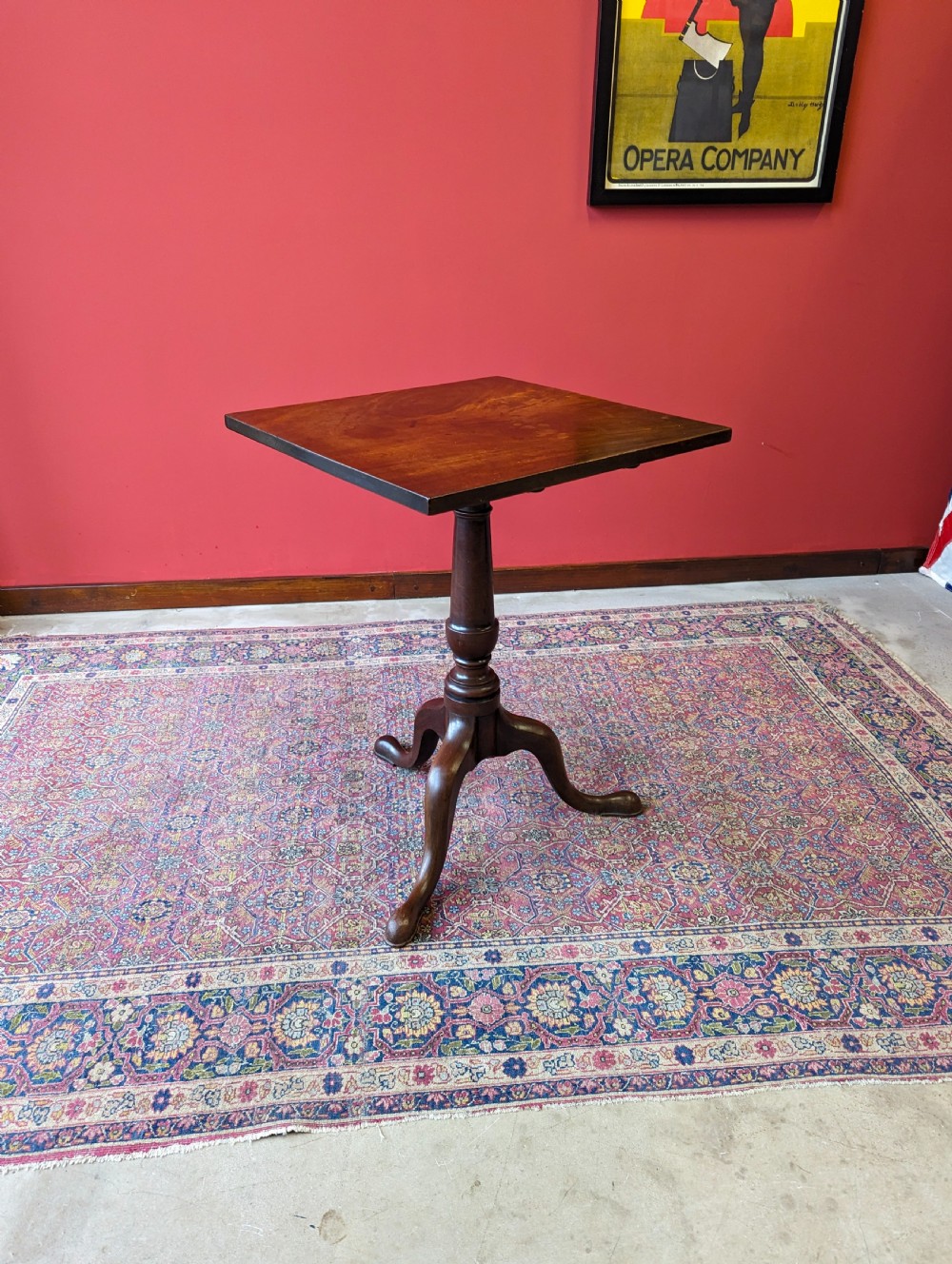 Antique Georgian Mahogany Square Tilt Top Pedestal Wine Table View V