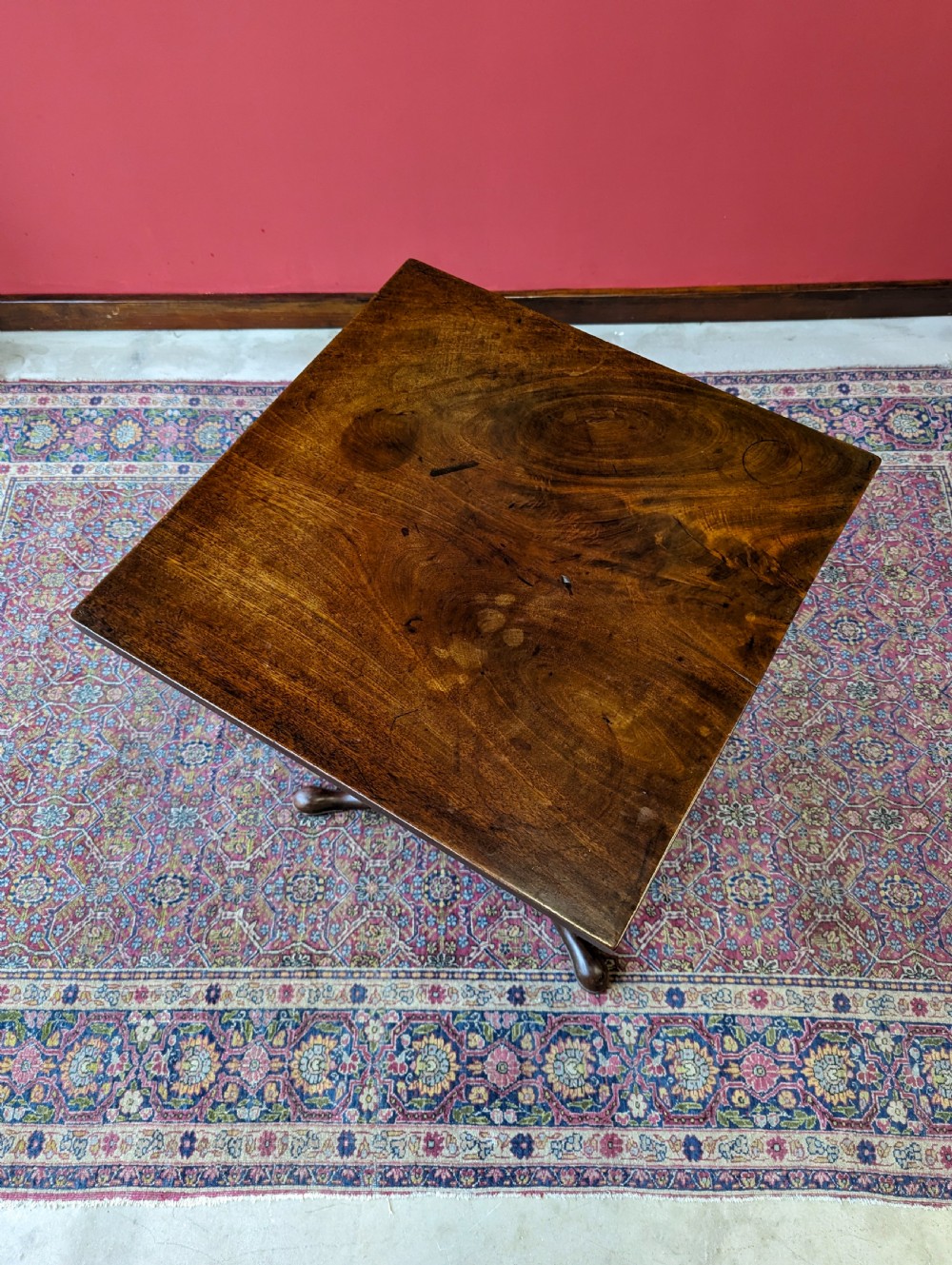 Antique Georgian Mahogany Square Tilt Top Pedestal Wine Table View VI
