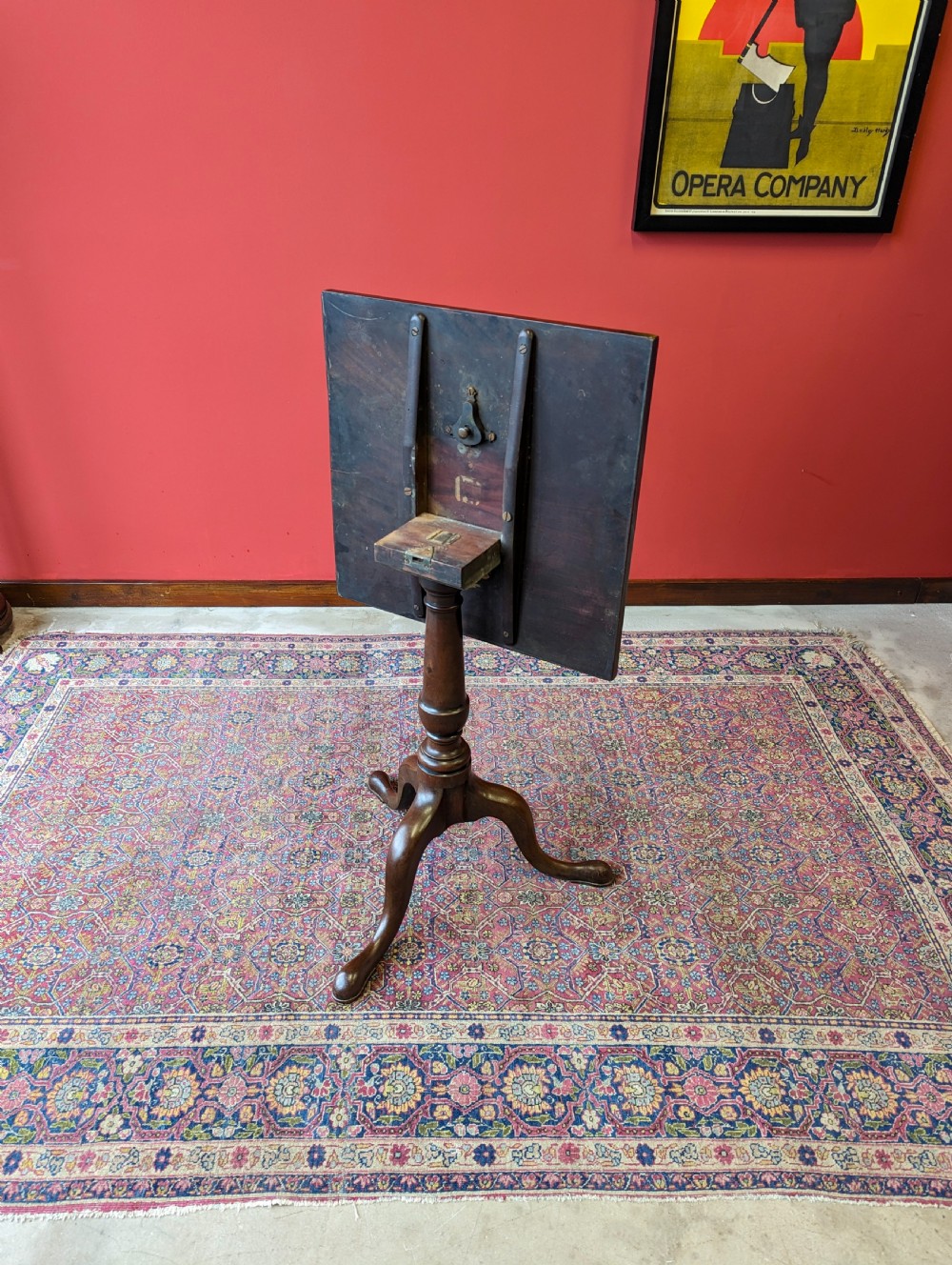 Antique Georgian Mahogany Square Tilt Top Pedestal Wine Table View VII