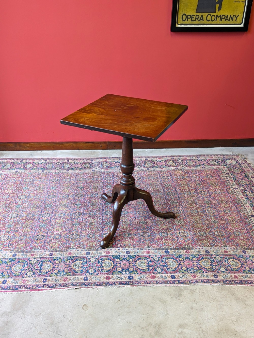 Antique Georgian Mahogany Square Tilt Top Pedestal Wine Table View VIII