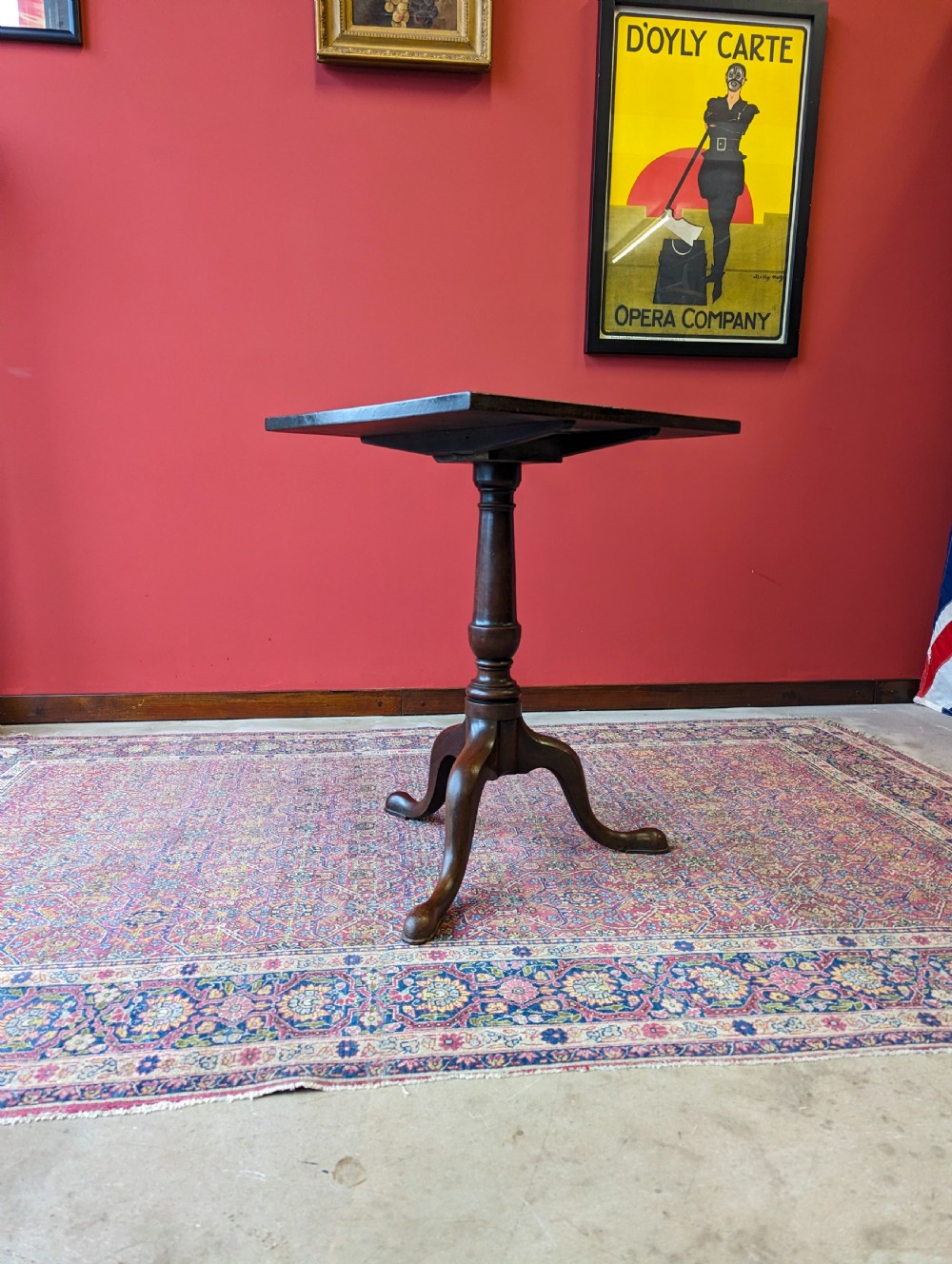 Antique Georgian Mahogany Square Tilt Top Pedestal Wine Table View IX
