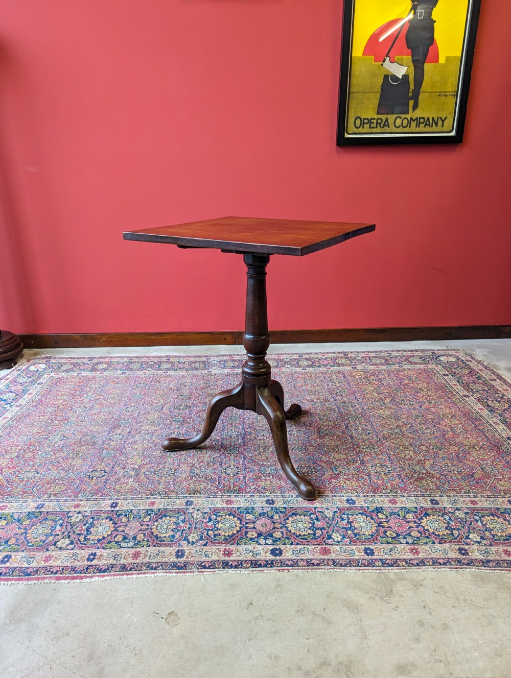 Antique Georgian Mahogany Square Tilt Top Pedestal Wine Table View X