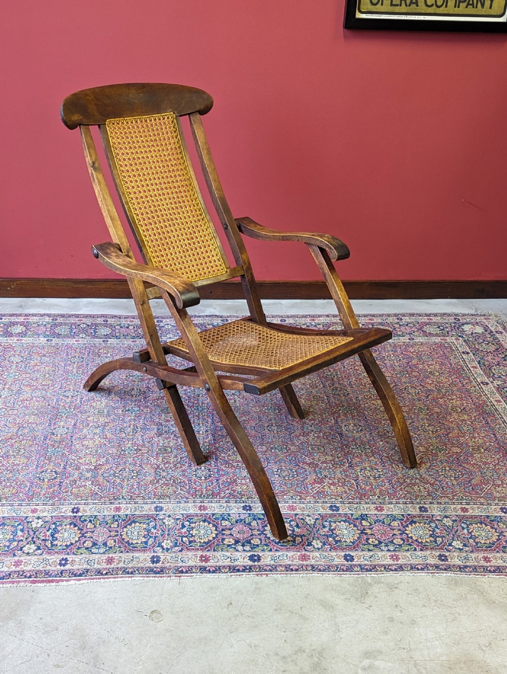 Antique 19th Century Walnut & Cane Folding Campaign Steamer Chair View III