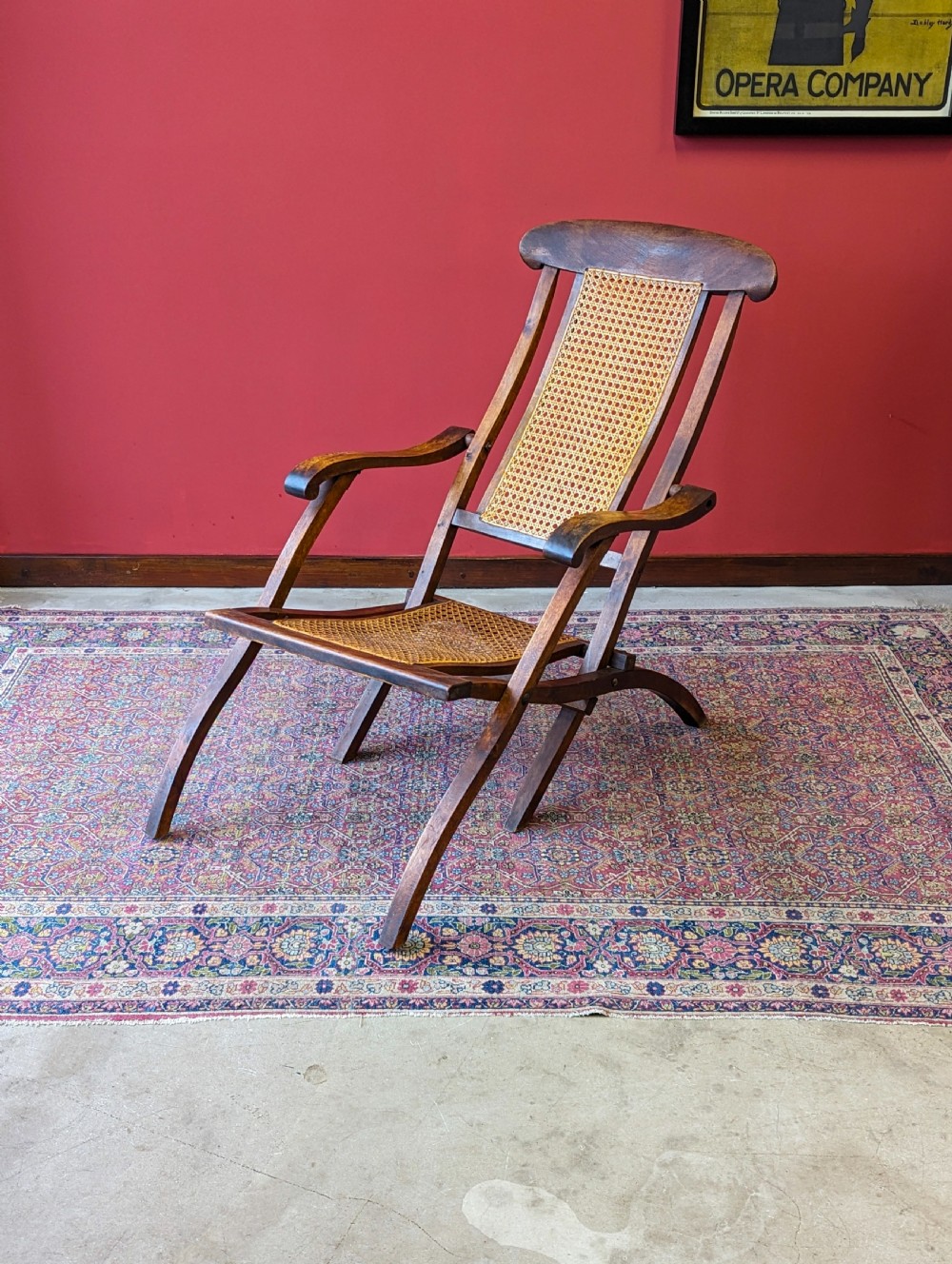 Antique 19th Century Walnut & Cane Folding Campaign Steamer Chair View V