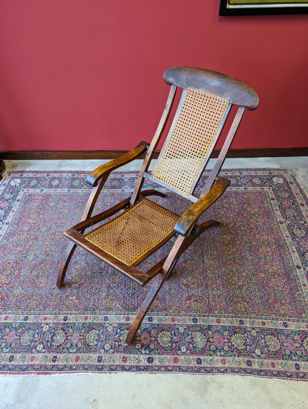 Antique 19th Century Walnut & Cane Folding Campaign Steamer Chair View VII