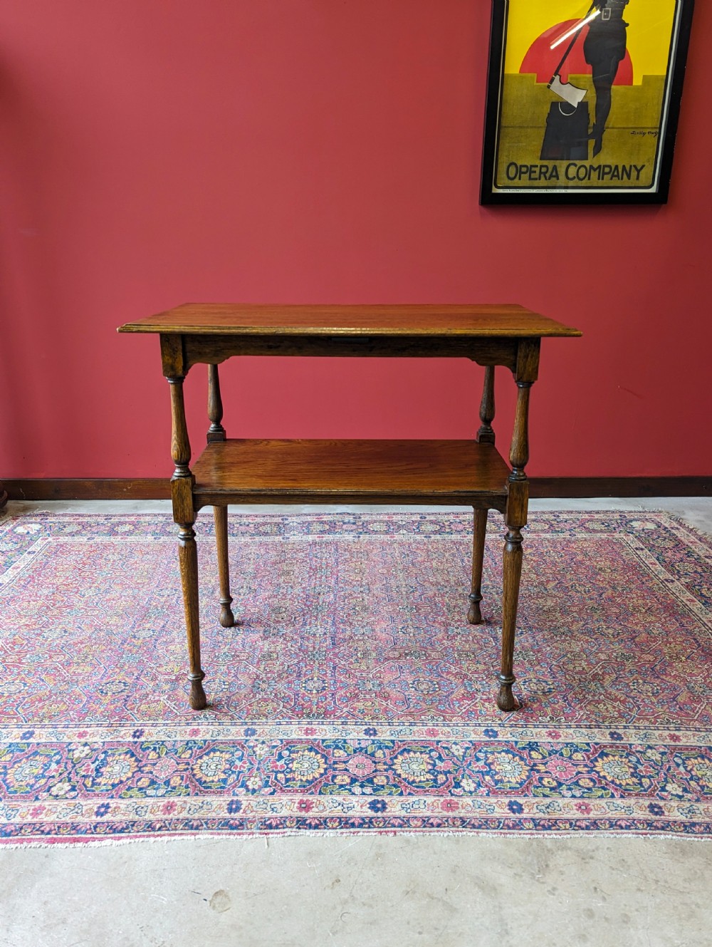 Antique Early 20th Century Oak Two Tier Side Table View II