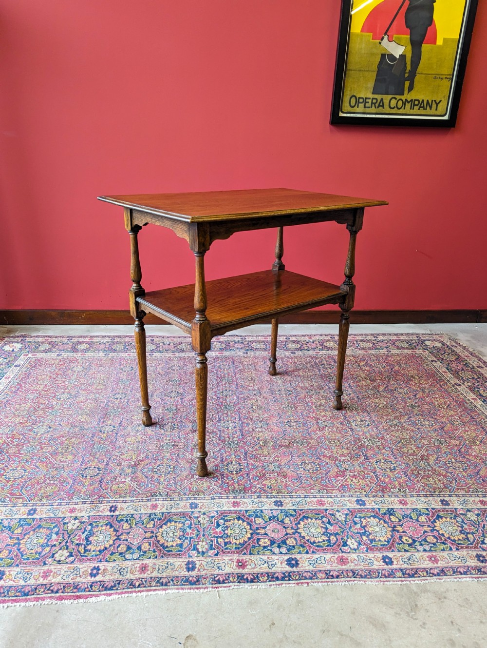 Antique Early 20th Century Oak Two Tier Side Table View III