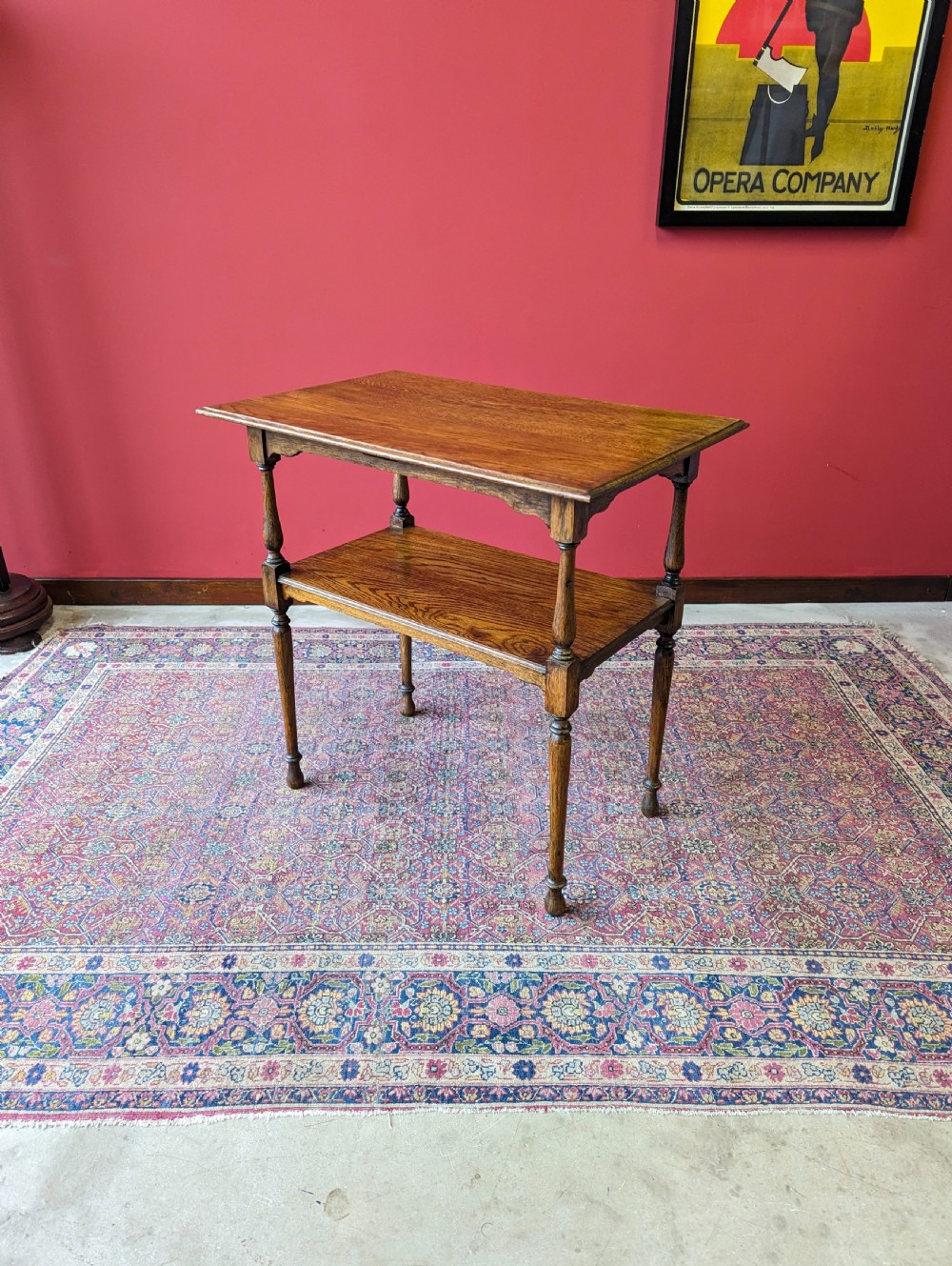 Antique Early 20th Century Oak Two Tier Side Table View IV