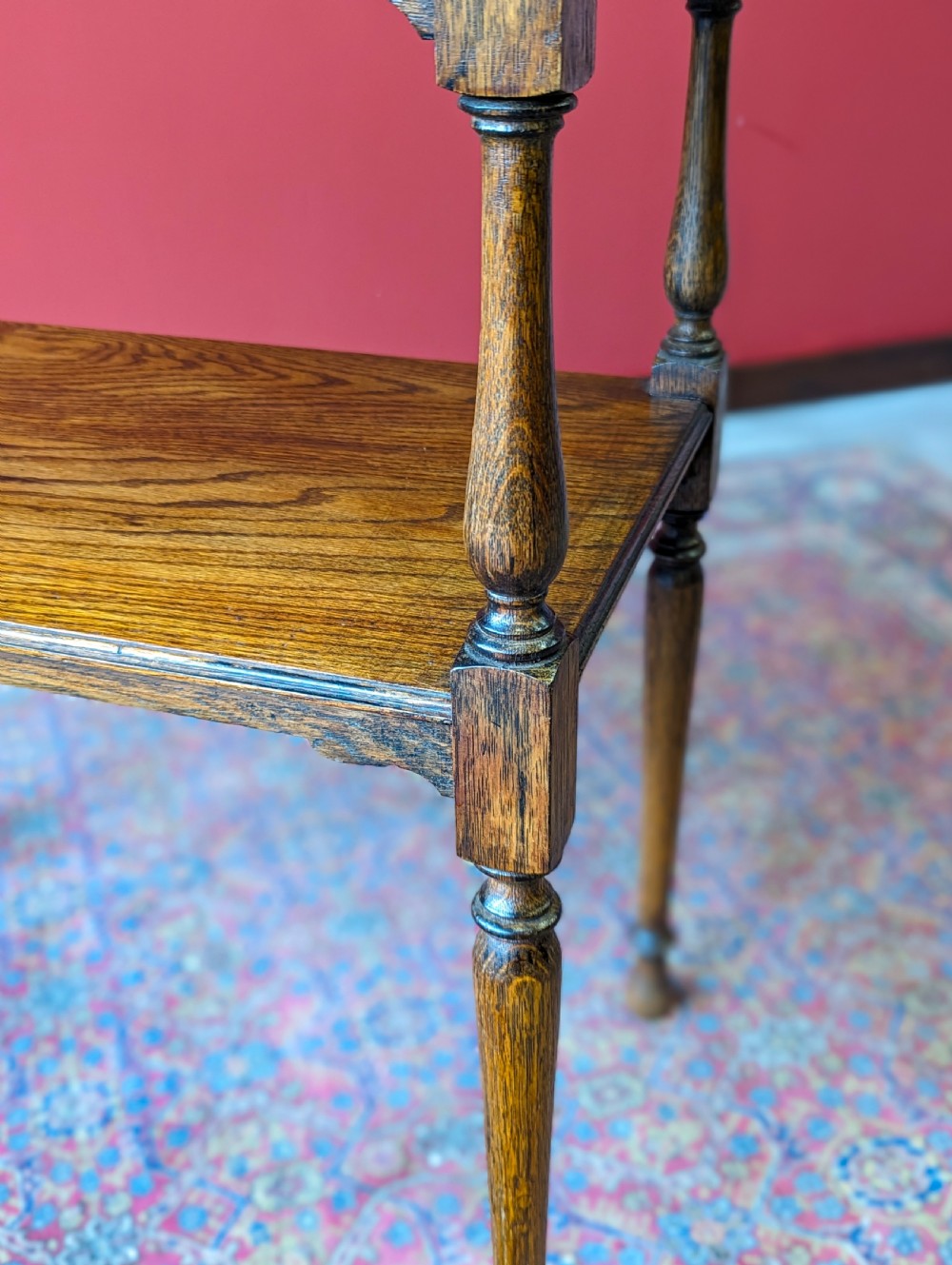 Antique Early 20th Century Oak Two Tier Side Table View V