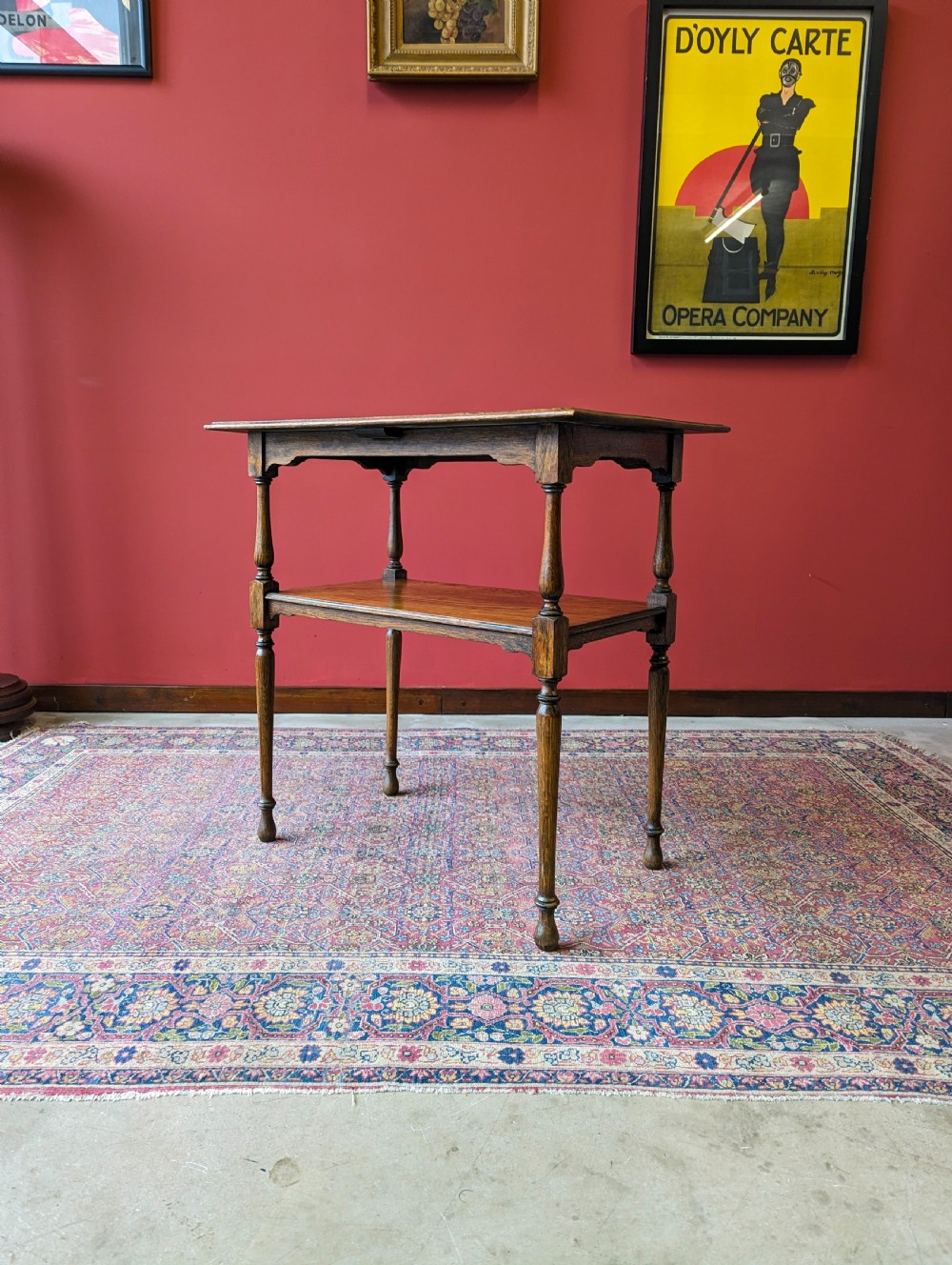 Antique Early 20th Century Oak Two Tier Side Table View VI