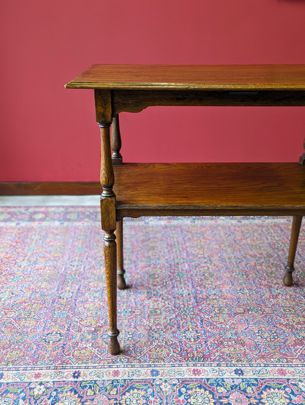 Antique Early 20th Century Oak Two Tier Side Table View VII