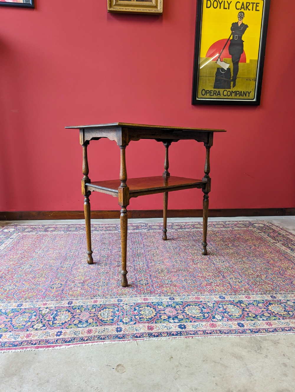 Antique Early 20th Century Oak Two Tier Side Table View VIII