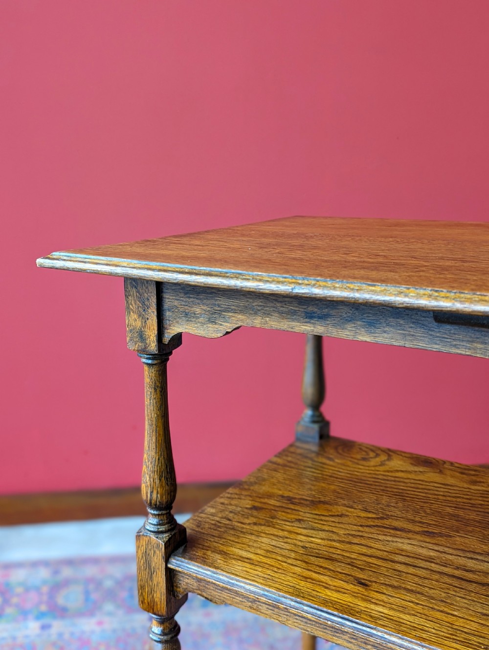Antique Early 20th Century Oak Two Tier Side Table View IX