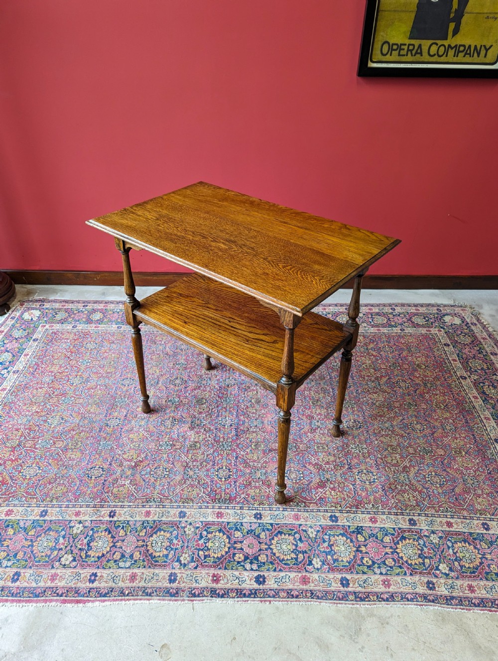 Antique Early 20th Century Oak Two Tier Side Table View X