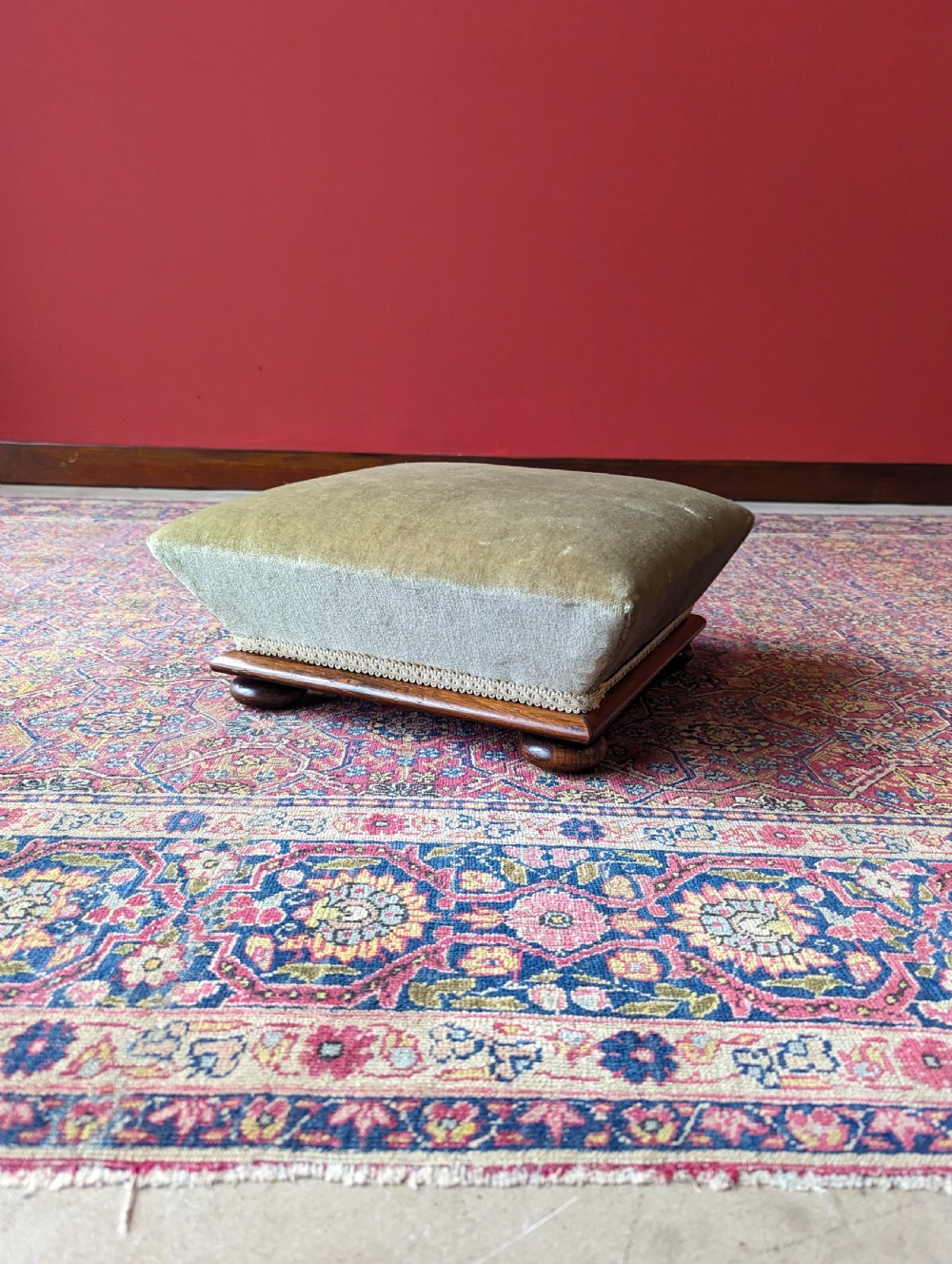 Antique Victorian Mahogany Upholstered Footstool