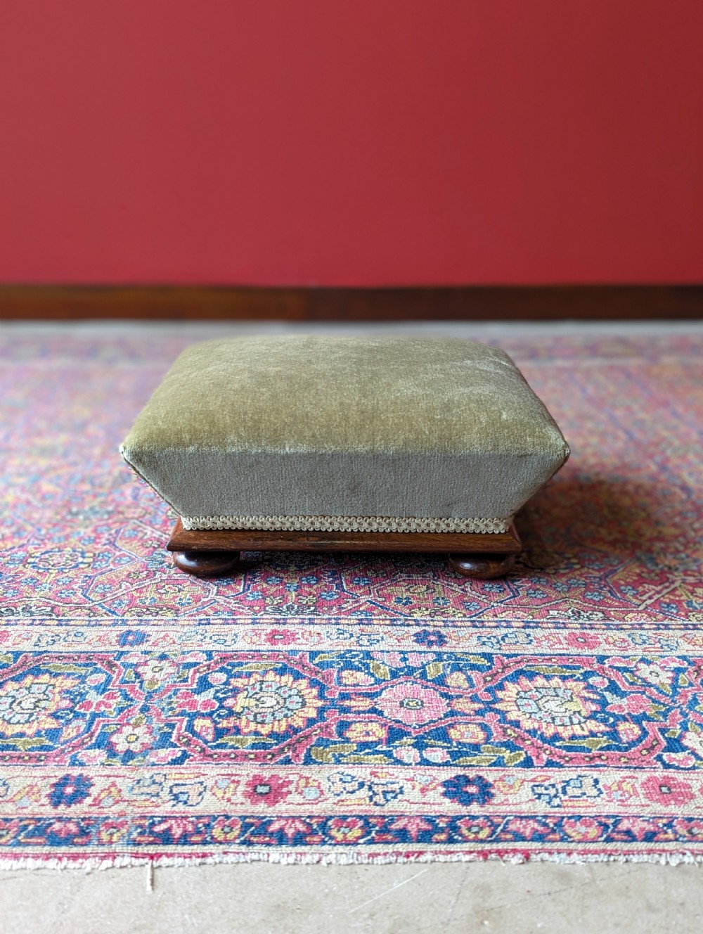 Antique Victorian Mahogany Upholstered Footstool View II
