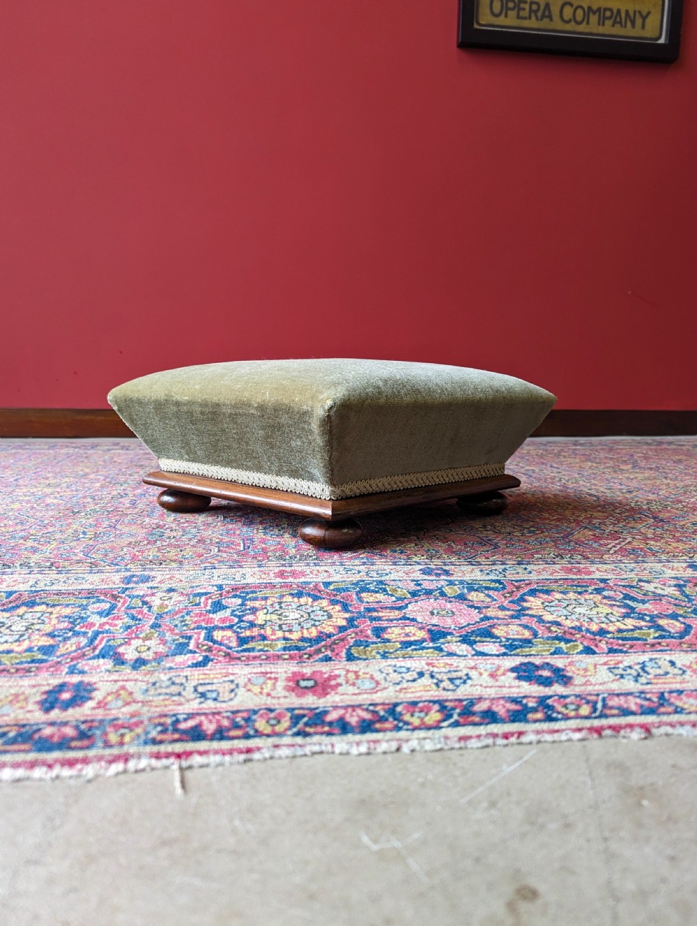 Antique Victorian Mahogany Upholstered Footstool View III