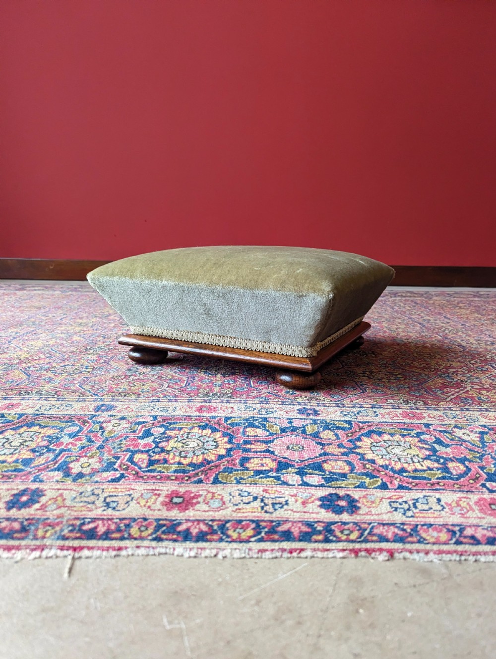 Antique Victorian Mahogany Upholstered Footstool View V