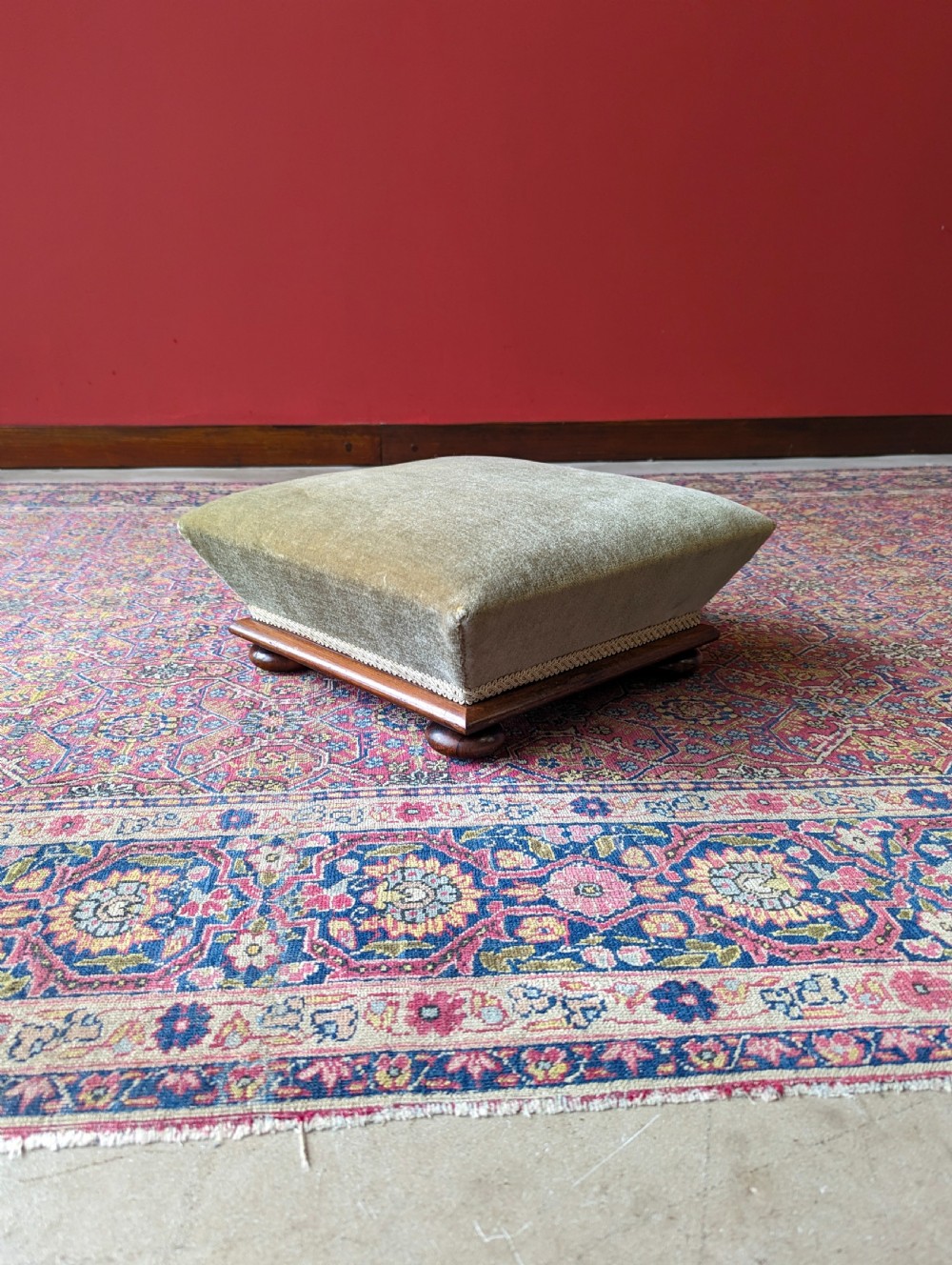 Antique Victorian Mahogany Upholstered Footstool View VIII
