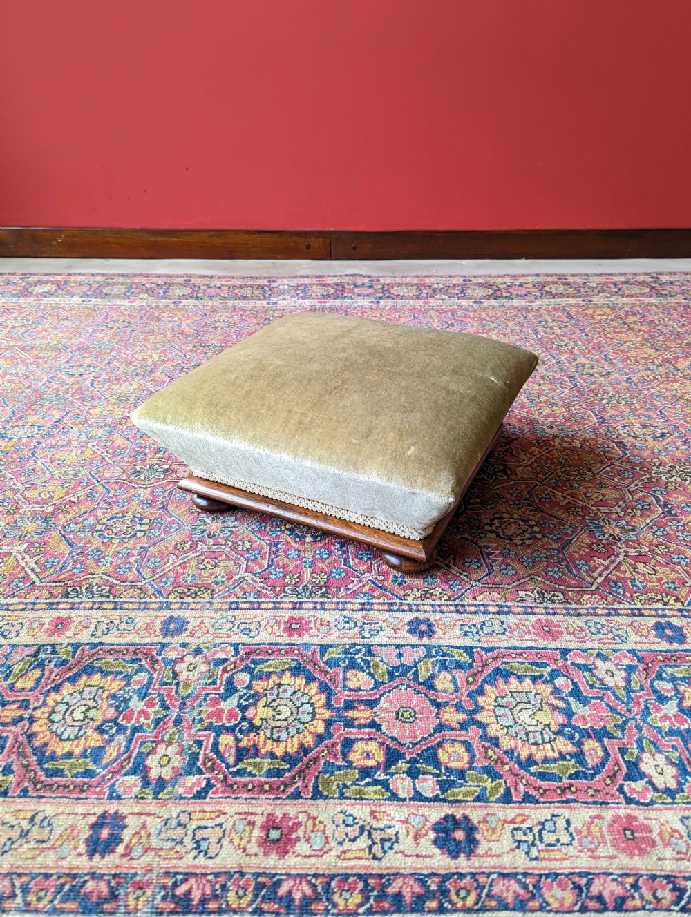Antique Victorian Mahogany Upholstered Footstool View X