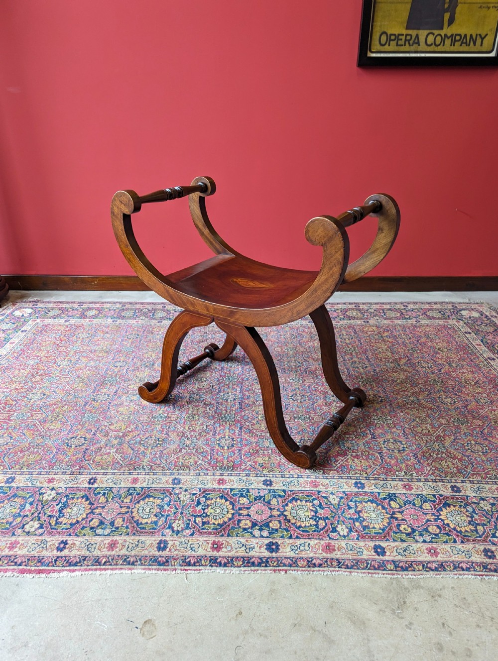 Antique Edwardian Inlaid Mahogany X-Frame Stool