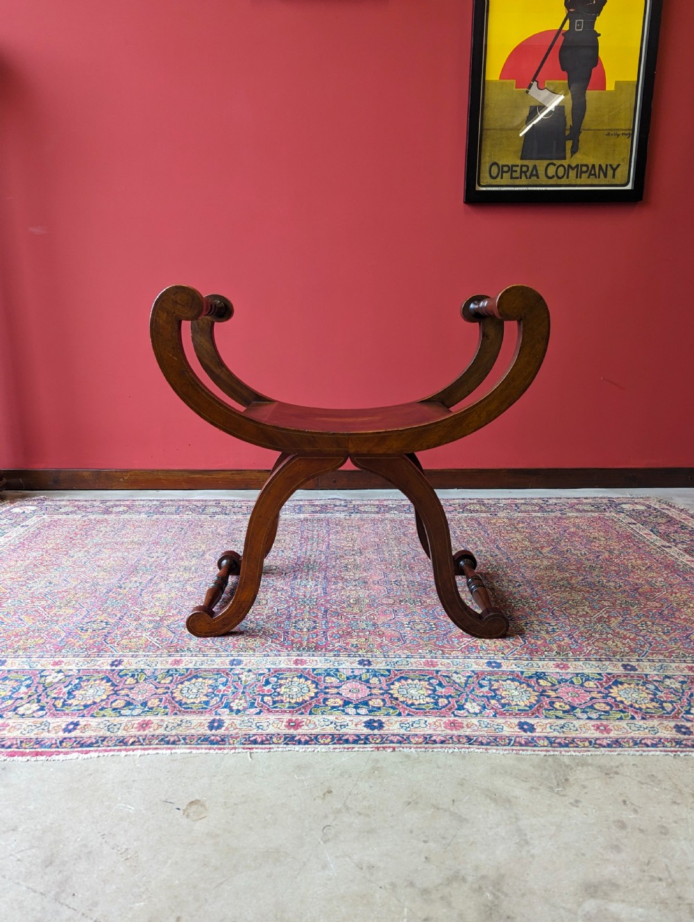 Antique Edwardian Inlaid Mahogany X-Frame Stool View II