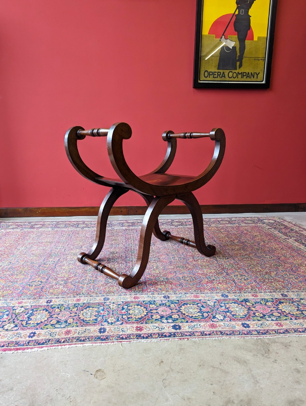 Antique Edwardian Inlaid Mahogany X-Frame Stool View III