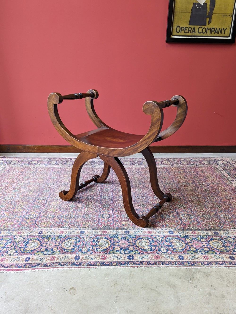 Antique Edwardian Inlaid Mahogany X-Frame Stool View VII
