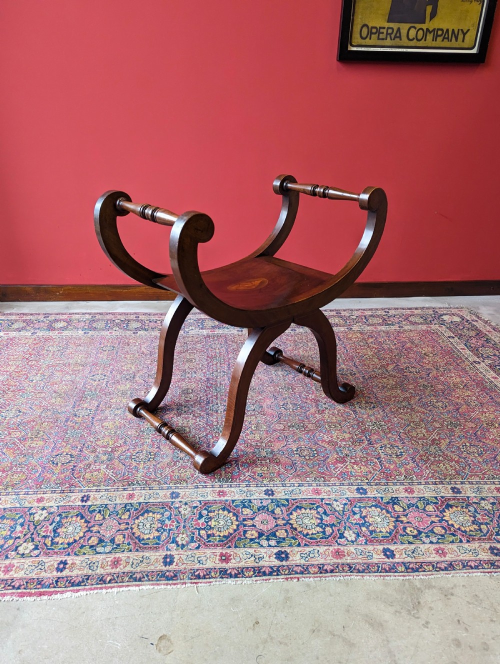 Antique Edwardian Inlaid Mahogany X-Frame Stool View VIII