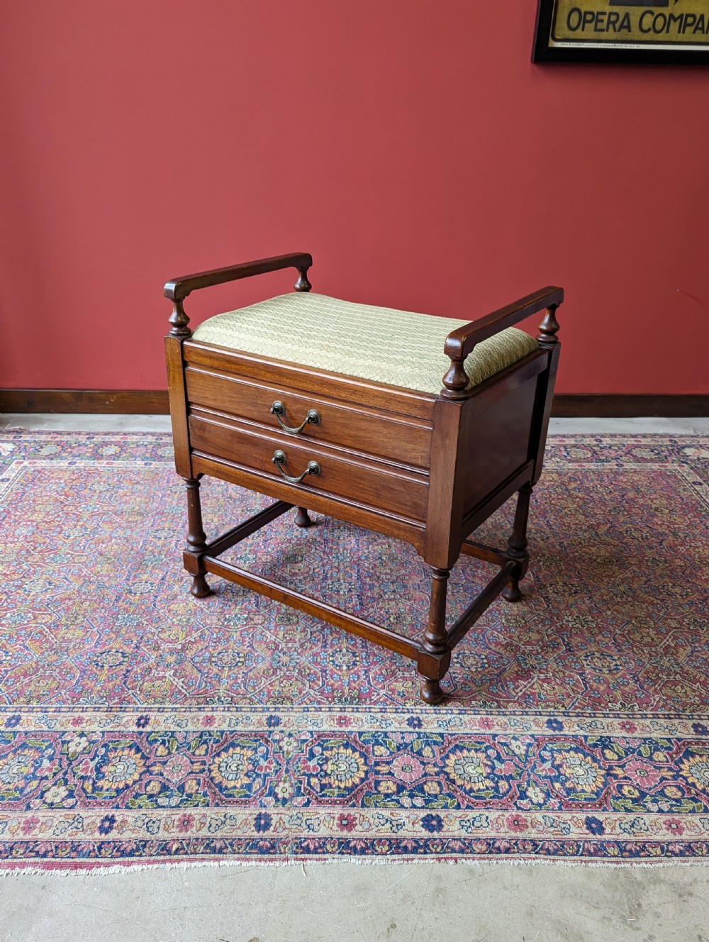 Antique Edwardian Mahogany Piano Stool with Music Cabinet Drawers