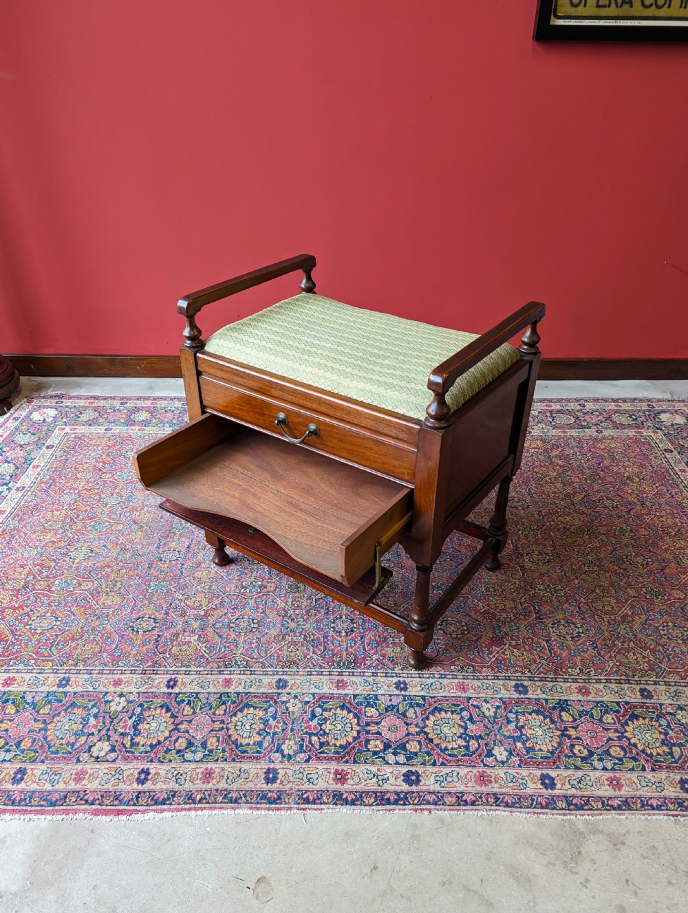 Antique Edwardian Mahogany Piano Stool with Music Cabinet Drawers View IV