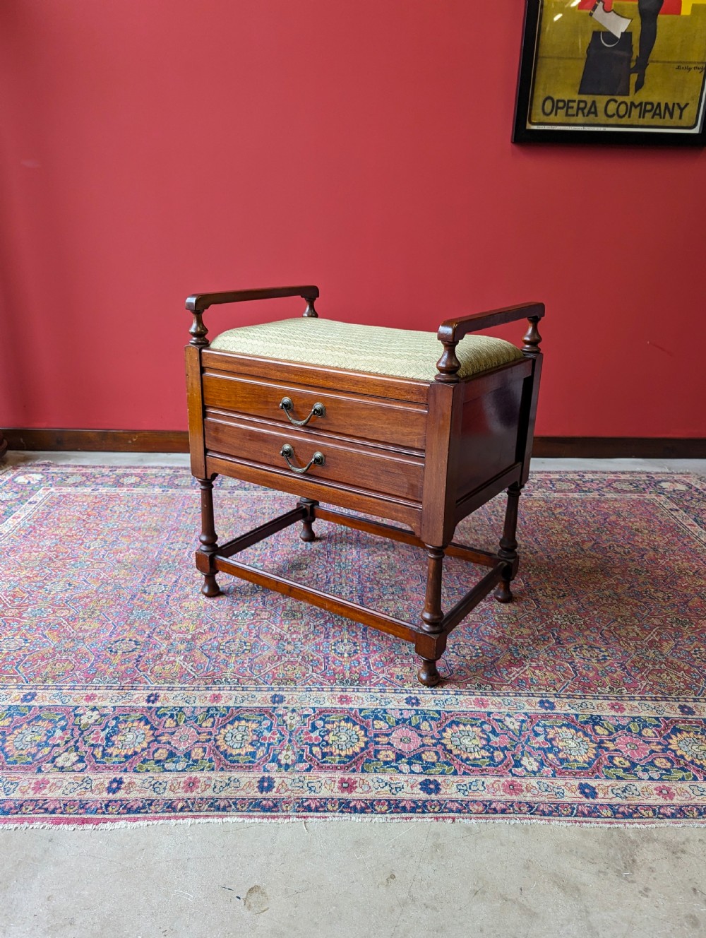 Antique Edwardian Mahogany Piano Stool with Music Cabinet Drawers View V