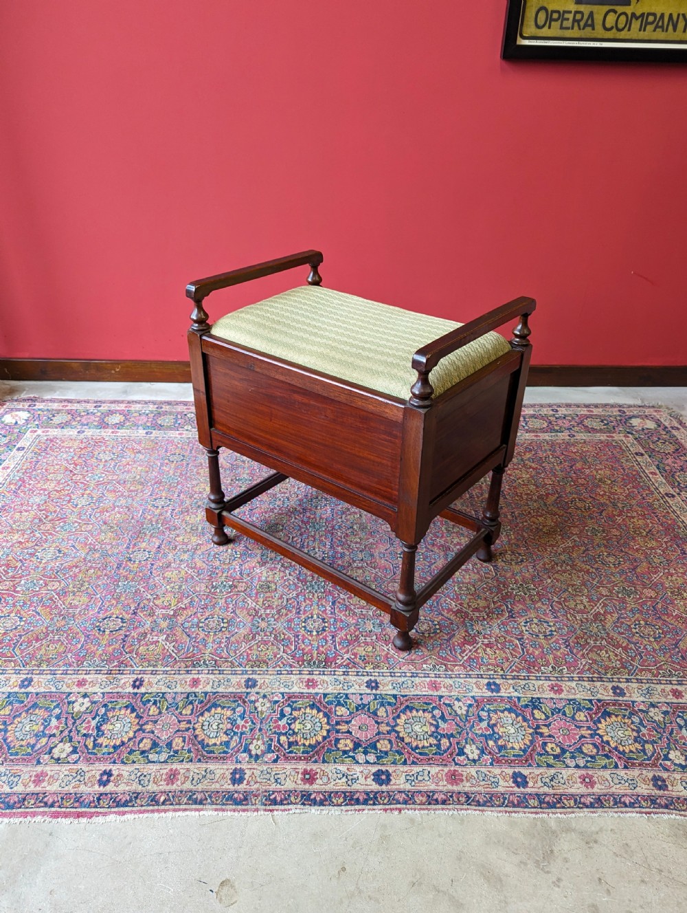 Antique Edwardian Mahogany Piano Stool with Music Cabinet Drawers View VII