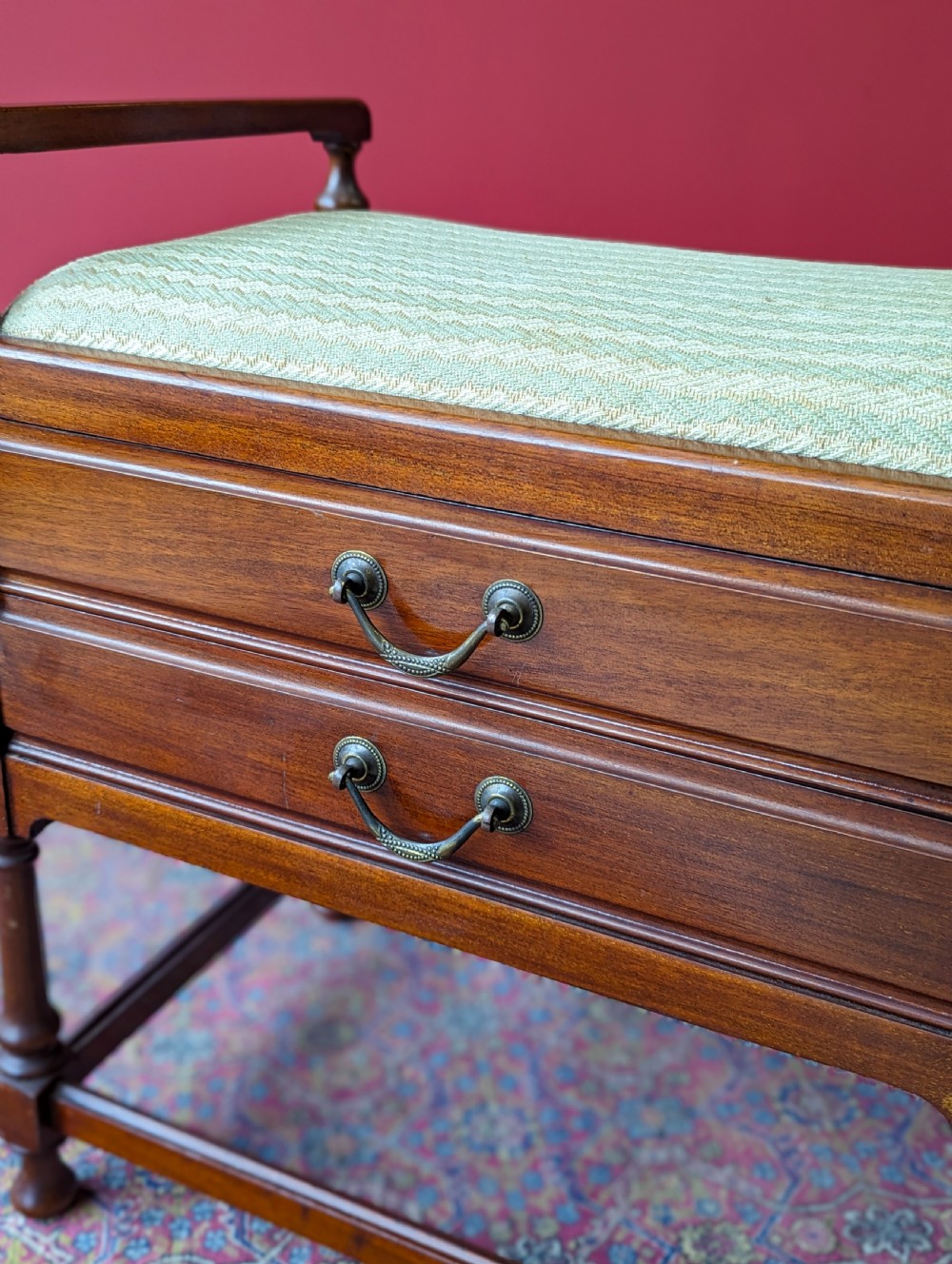 Antique Edwardian Mahogany Piano Stool with Music Cabinet Drawers View VIII