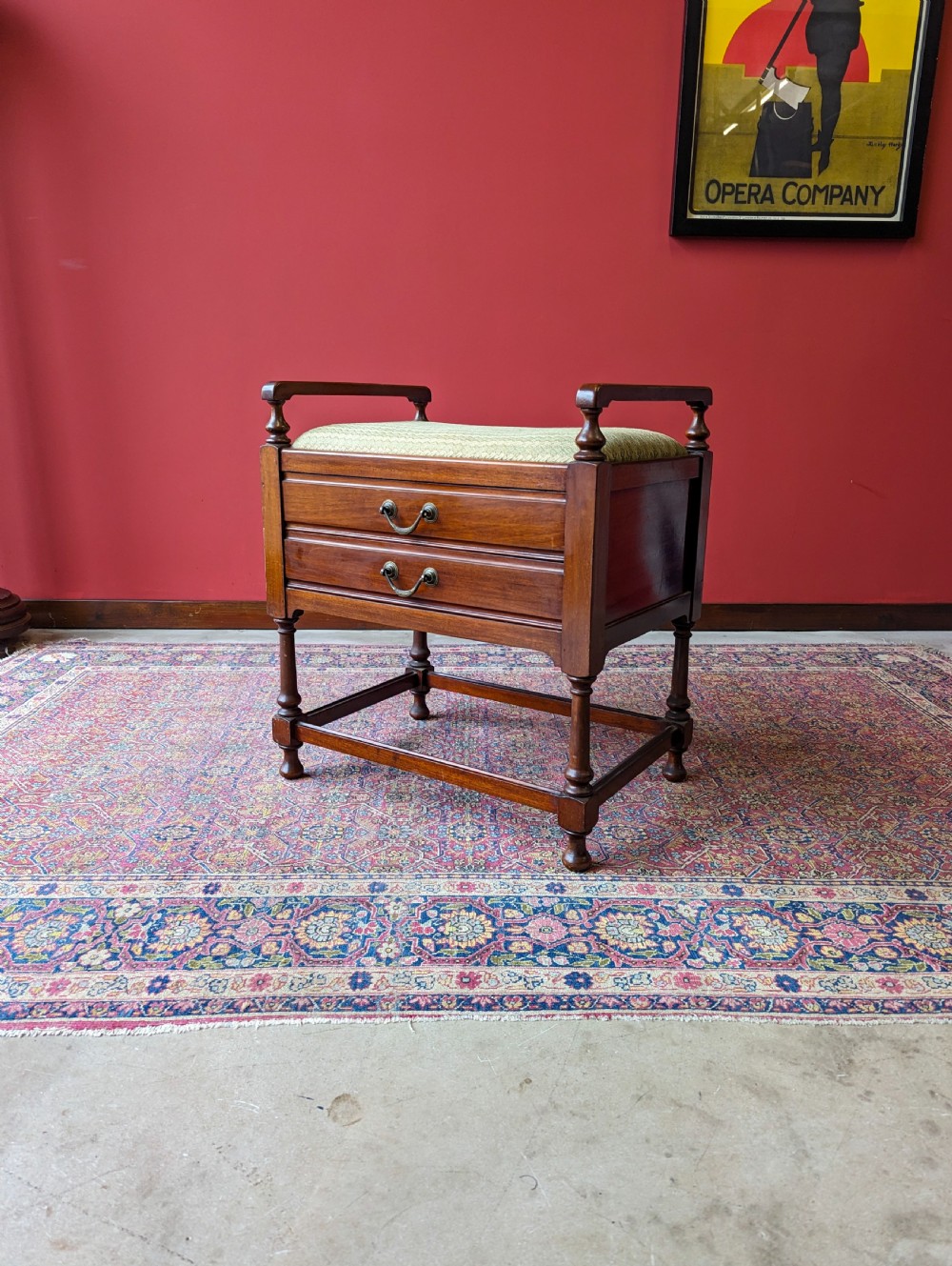 Antique Edwardian Mahogany Piano Stool with Music Cabinet Drawers View IX