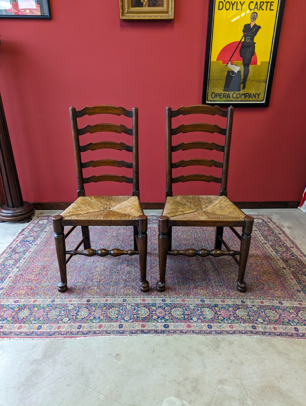 Antique Pair of Early 20th Century Elm Ladder Back Side Chairs View II