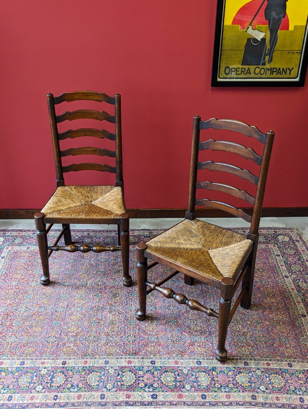 Antique Pair of Early 20th Century Elm Ladder Back Side Chairs View III