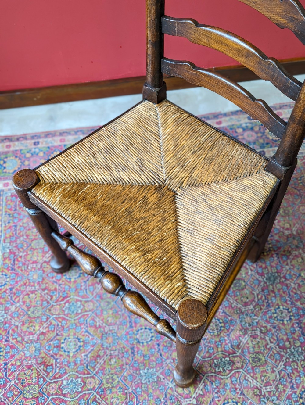 Antique Pair of Early 20th Century Elm Ladder Back Side Chairs View IV