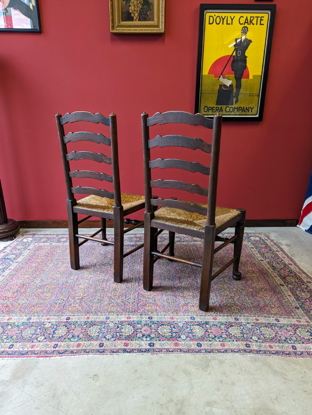 Antique Pair of Early 20th Century Elm Ladder Back Side Chairs View V