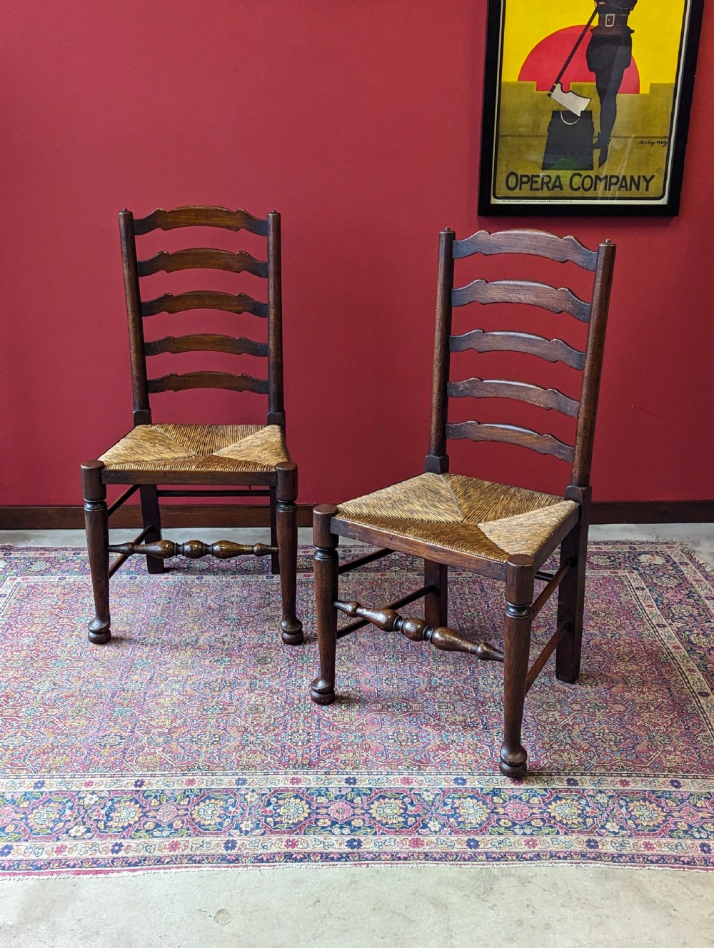 Antique Pair of Early 20th Century Elm Ladder Back Side Chairs View VI