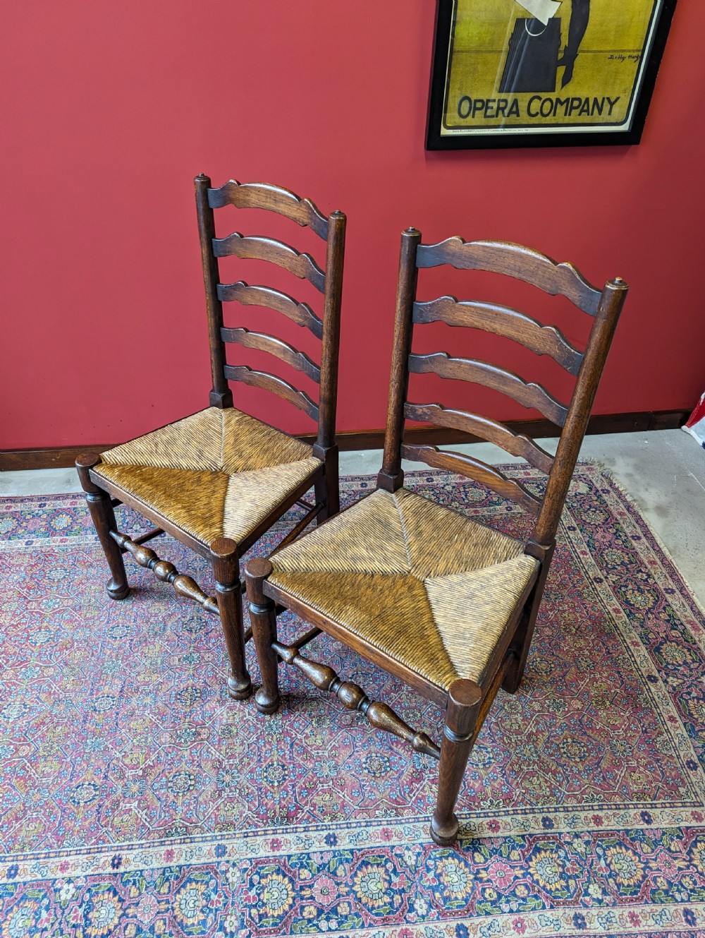 Antique Pair of Early 20th Century Elm Ladder Back Side Chairs View VII